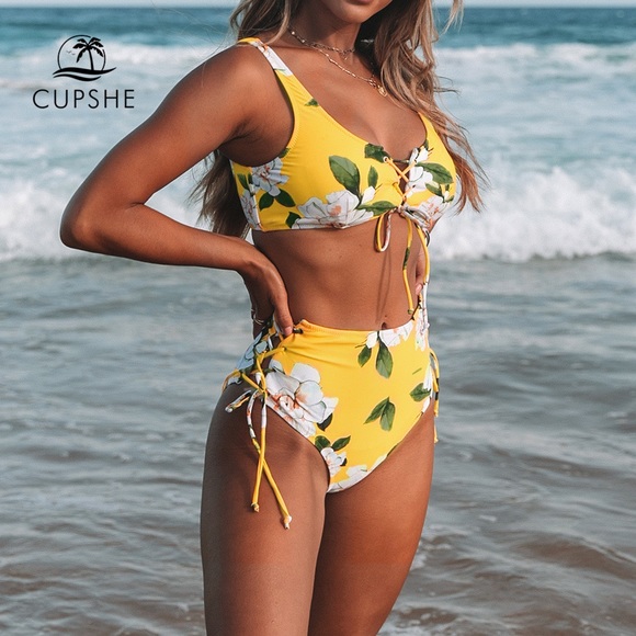 Cupshe Swim Cupshe Yellow Floral Bikini Poshmark